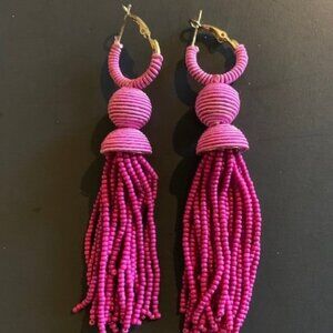 Hand-Beaded Drama Earrings in Hot Pink 26753